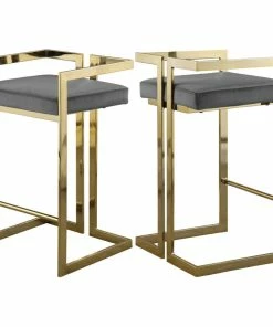 Hot Sale ✨ Meridian Furniture Ezra Counter Stool, Set Of 2, Gray Velvet, Gold Base 🛒