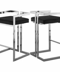 Outlet ⭐ Meridian Furniture Ezra Counter Stool, Set Of 2, Black Velvet, Chrome Base 🤩