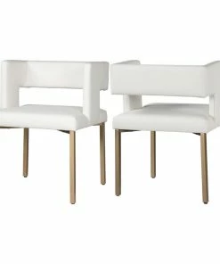 Outlet 🎉 MOD The Verve Dining Chair, White And Brushed Gold, Faux Leather And Iron, Set Of 2 🎉