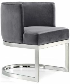 Discount 😉 Meridian Furniture Gianna Velvet Dining Chair, Gray, Chrome Base 🔔