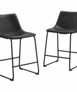 New ⭐ Walker Edison 24" Industrial Faux Leather Counter Stools, Black 🌟