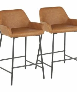 Coupon ⌛ LumiSource Daniella Industrial Counter Stool In Black Metal, Camel Faux Leather, Set Of 2 🎉