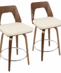 Brand new 😀 LumiSource Trilogy Counter Stool, Walnut/Cream PU Leather, Set Of 2 🤩
