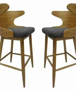 New 😉 GDFStudio GDF Studio Truda Mid Century Modern Fabric Barstools, Set Of 2, Charcoal/Natural 🌟