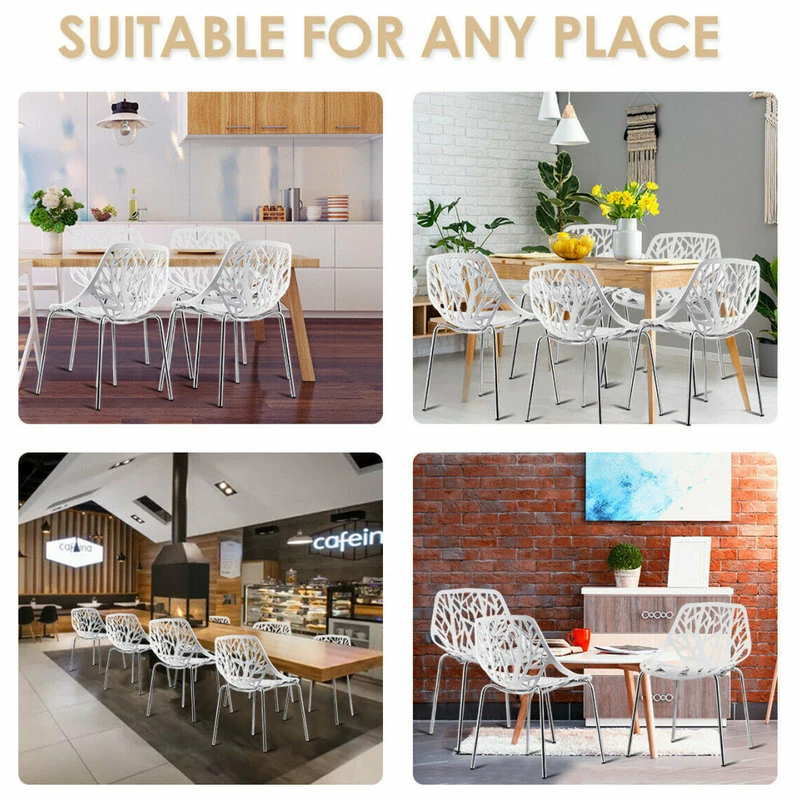 Deals 😀 Costway Set Of 6 Birch Sapling Plastic Dining Chairs Stackable Armless White 🛒 - Image 8