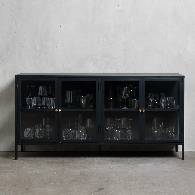 Promo โค๏ธ Unique Furniture 4-Section Metal And Glass Sideboard In Black ๐ - Image 10
