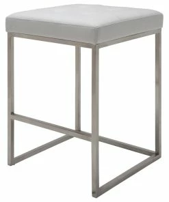 Flash Sale 🧨 Nuevo Chi Counter Stool, 25.75" , Brushed Stainless Steel Frame, White 🛒
