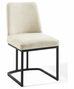 Cheapest 👍 LexMod Amplify Sled Base Upholstered Fabric Dining Side Chair, Black Beige 🔔