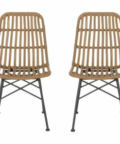 Cheap 😉 GDFStudio Silverdew Indoor Wicker Dining Chairs, Set Of 2, Light Brown, Black ⭐
