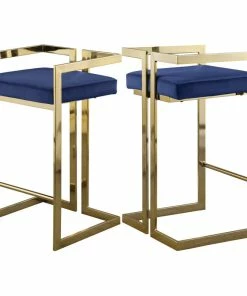 Wholesale 🤩 Meridian Furniture Ezra Counter Stool, Set Of 2, Navy Velvet, Gold Base 🤩