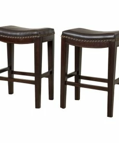 Best deal ⌛ GDFStudio GDF Studio Jaeden Contemporary Studded Backless Stools, Set Of 2, Brown Leather 👍