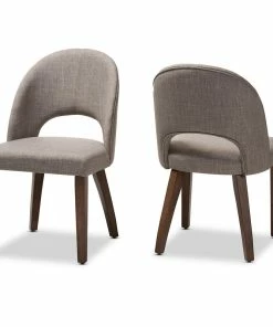 Deals 🛒 Baxton Studio Wesley Walnut Finished Wood Dining Chair, Set Of 2, Light Gray 🔔