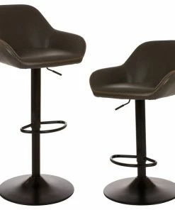 Best Pirce 🎁 Glitzhome Vintage Gray Leatherette Gaslift Adjustable Swivel Bar Stool, Set Of 2 🔔