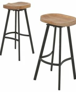 New 🧨 GDFStudio GDF Studio Shea Rustic Wood And Iron Swivel Bar Stool, Set Of 2 ⌛