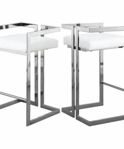 Deals 😍 Meridian Furniture Ezra Counter Stool, Set Of 2, White Faux Leather, Chrome Base ✔️