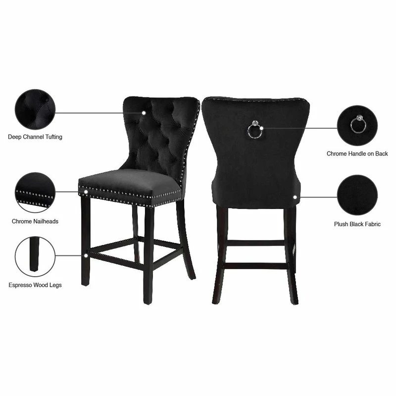 Coupon ⌛ Meridian Furniture Nikki Velvet Stools, Set Of 2, Black ⭐ - Image 7