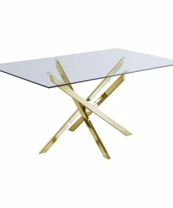 Best Pirce 🛒 Meridian Furniture Xander Dining Table, Gold Legs, Rectangular Top 🥰