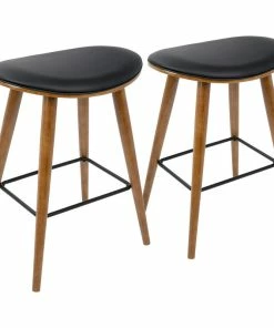 Best deal 🌟 LumiSource Saddle Counter Stool, Set Of 2, Walnut/Black PU 🎉