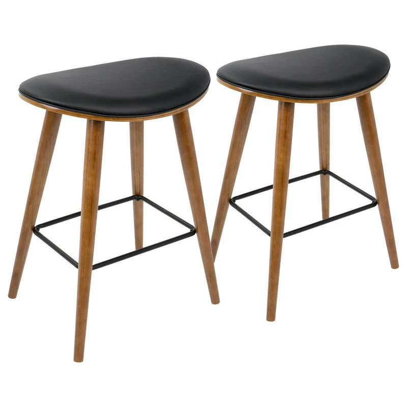 Best deal 🌟 LumiSource Saddle Counter Stool, Set Of 2, Walnut/Black PU 🎉