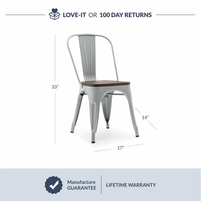 Budget 😍 BELLEZE Wood Seat Metal Dining Chairs, Set Of 4, Silver 🛒 - Image 5