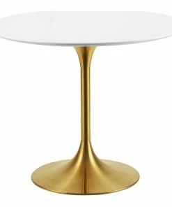 Best Pirce 🌟 LexMod Lippa Round Dining Table With Gold Base, White Top, 36" 🎁