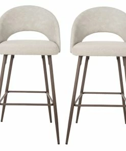 Best reviews of ❤️ Glitzhome Pale Fabic/Leatherette Bar Stool With Tapered Metal Legs, Set Of 2, Pale Grey 🎉