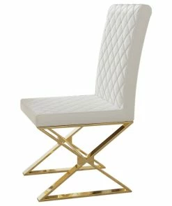 Best deal ๐ HOMARY Modern Upholstered White PU Leather Dining Chair Set Of 2 Stainless Steel Gold ๐งจ