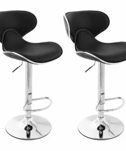 Budget ✨ Belleze Set Of 2 Bar Stools Faux Leather Hydraulic Swivel Pub Style Adjustable, Black 🧨