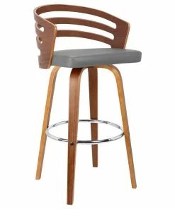 Discount ⭐ Armen Living Jayden Swivel Stool With Faux Leather And Walnut Veneer, Gray, Counterstool 🧨