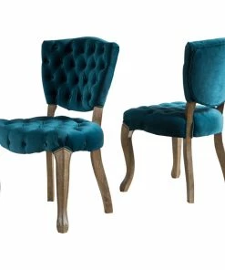Best Sale ✔️ GDFStudio GDF Studio Elizabeth Tufted New Velvet Fabric Dining Chairs, Set Of 2, Dark Teal 🧨