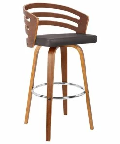 Buy ✔️ Armen Living Jayden Swivel Stool With Faux Leather And Walnut Veneer, Brown, Counterstool 💯