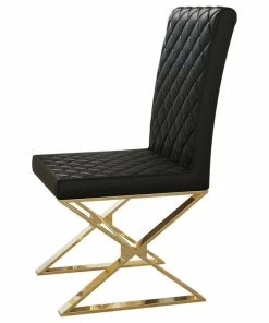 Outlet ❤️ Homary Upholstered Black PU Leather Dining Chair Set Of 2 Stainless Steel Leg Gold 💯