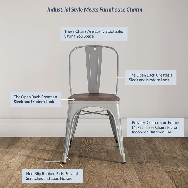 Budget 😍 BELLEZE Wood Seat Metal Dining Chairs, Set Of 4, Silver 🛒 - Image 4