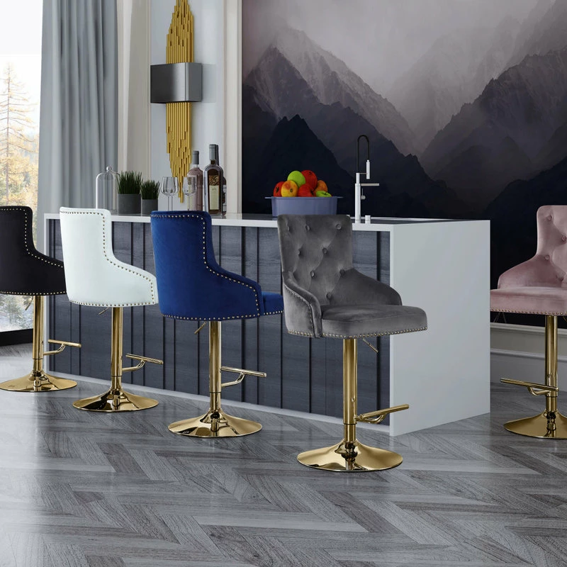 Cheapest ๐ Meridian Furniture Claude Velvet Adjustable Stool, Black, Gold Base ๐ - Image 6