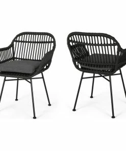 Wholesale 💯 GDFStudio Rodney Indoor Woven Faux Rattan Chairs With Cushions, Set Of 2, Gray, Dark Gray 🎁