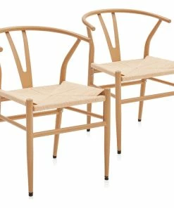 Best deal โญ Belleze Set Of 2 Weave Dining Chair, Mid-Century Metal Y-Shaped Backrest Accent Chair ๐