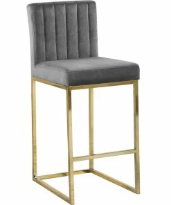 Best Sale 🧨 Meridian Furniture Giselle Velvet Counter Stool, Gray, Gold Base 🛒
