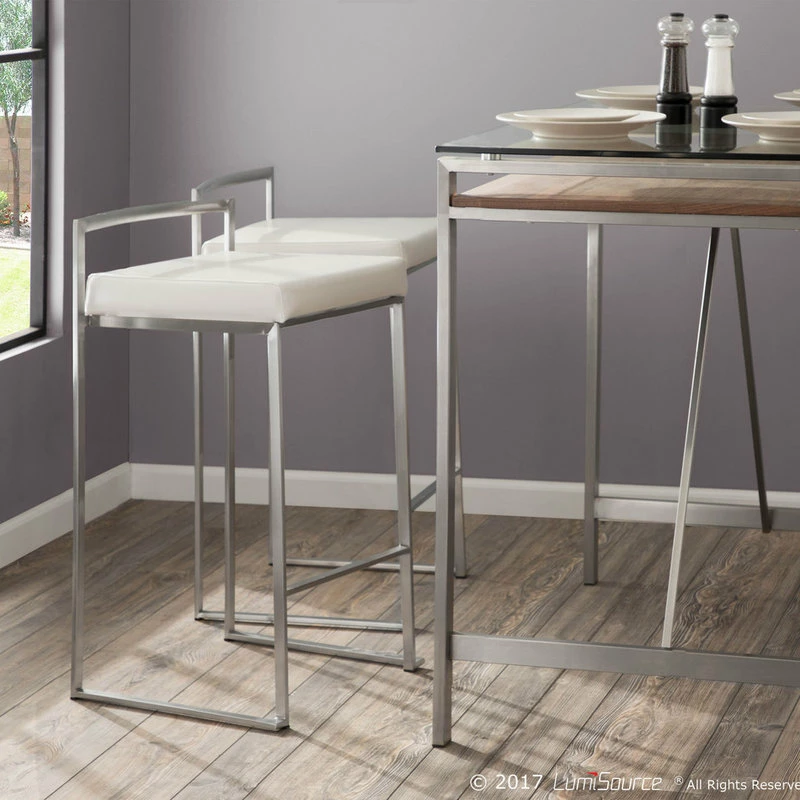 Outlet 🤩 Lumisource Fuji Counter Stool, Set Of 2, White 🎁 - Image 5