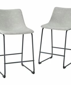 Hot Sale 🎉 Walker Edison 24" Faux Leather Counter Stool, Set Of 2, Gray ⌛