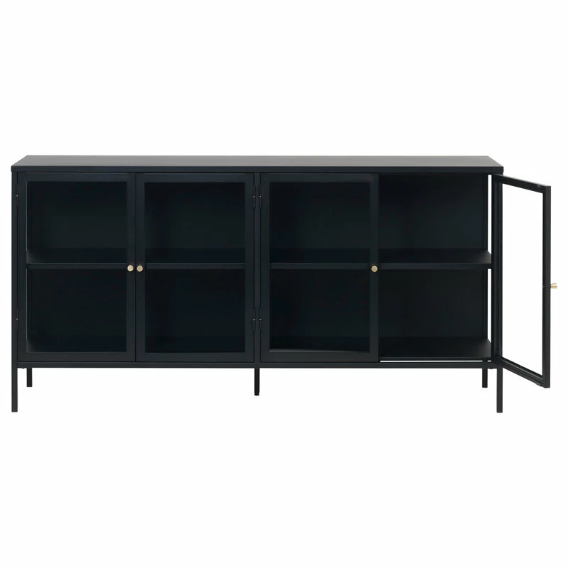 Promo โค๏ธ Unique Furniture 4-Section Metal And Glass Sideboard In Black ๐ - Image 3