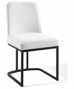 Wholesale 👏 LexMod Amplify Sled Base Upholstered Fabric Dining Side Chair, Black White 🔥