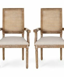 Buy 😉 GDFStudio Zentner Wood And Cane Upholstered Dining Chair, Beige + Natural, Set Of 2 👏