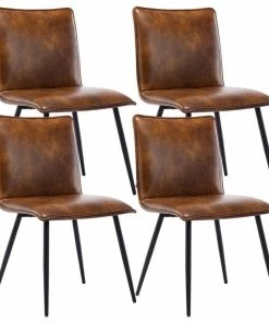 Buy 💯 Duhome Elegant Lifestyle Set Of 4 Minimalist Faux Leather Side Chairs For Dining Room, Yellowish-Brown 😀