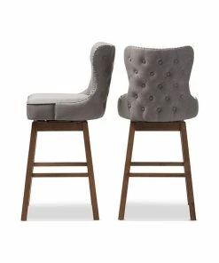 Cheap 🔥 Baxton Studio Gradisca Brown Wood And Tufted Swivel Barstool, Set Of 2, Gray 🛒