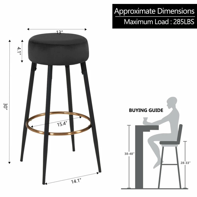 Outlet ๐คฉ Duhome Elegant Lifestyle Minimalist Round Bar Stools, Black Velvet - 1 Piece, 30 Inch โจ - Image 4