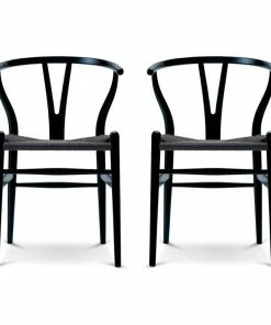 Budget 🛒 Homedotdot Wood Dining Chairs With Open Y Back For Kitchen, Set Of 2, Black 🔔