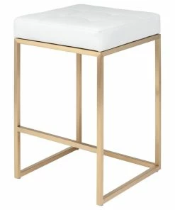 Outlet 👍 Nuevo Chi Counter Stool In Gold Finish, White 🔥