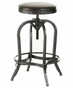 New 👏 GDFStudio GDF Studio Brixton Adjustable Swivel Iron Bar Stool, Brown Leather ✔️