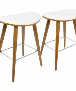 Outlet 👏 LumiSource Saddle Counter Stool, Walnut And White PU Leather, Set Of 2 🥰