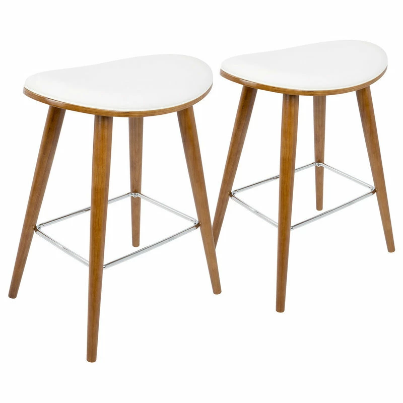 Outlet 👏 LumiSource Saddle Counter Stool, Walnut And White PU Leather, Set Of 2 🥰